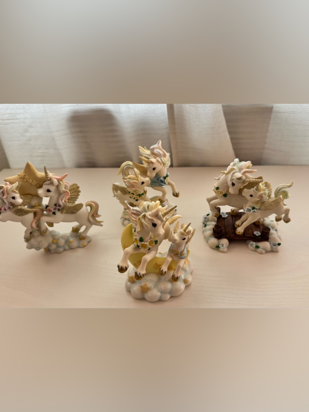 Vintage Hamilton CollectionsWhimsical Unicorn Figurines in Pastel Yellow, Cream